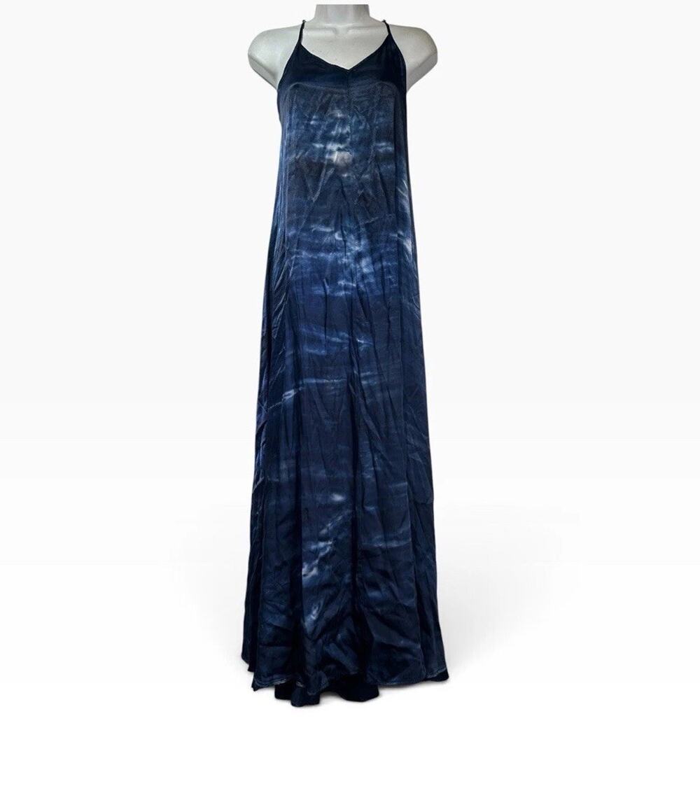 Tina Jo Women’s XS Blue Tie Dye Rayon Spaghetti Strap Maxi Dress